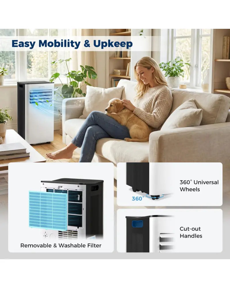 8000 BTU Portable Air Conditioner with Fan and Dehumidifier and LED Display - Black & White - Portable Air Conditioners