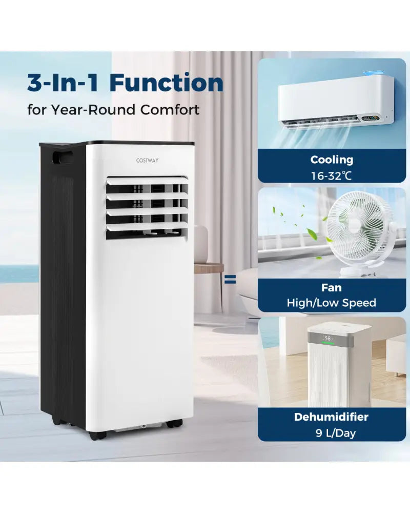 8000 BTU Portable Air Conditioner with Fan and Dehumidifier and LED Display - Black & White - Portable Air Conditioners