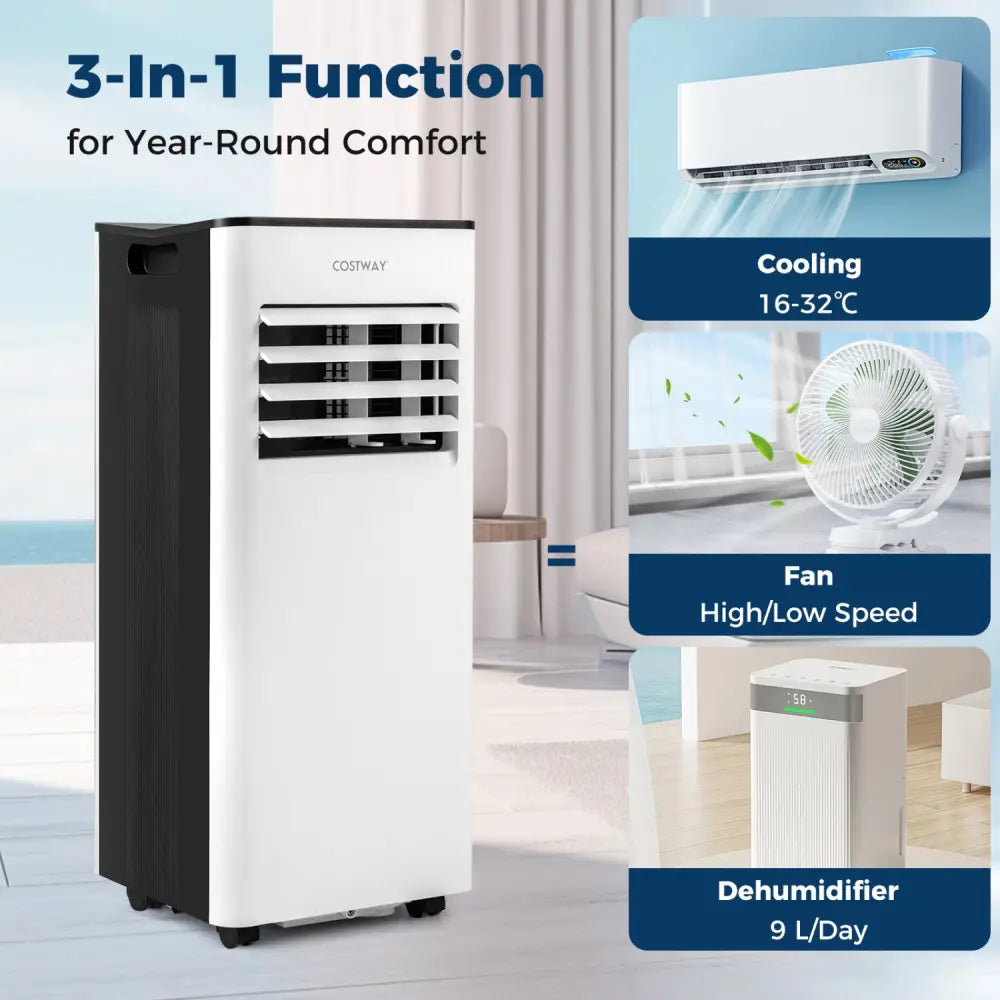 8000 BTU Portable Air Conditioner with Fan and Dehumidifier and LED Display - Black & White - Portable Air Conditioners