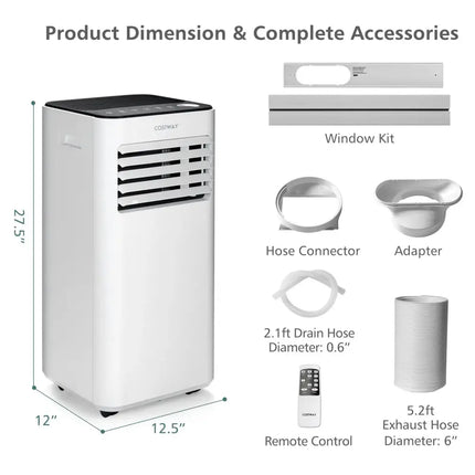 8000 BTU Portable Air Conditioner with Fan and Dehumidifier Mode-White Costway