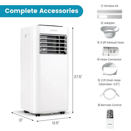 8000 BTU Portable Air Conditioner with Fan Dehumidifier Sleep Mode Costway