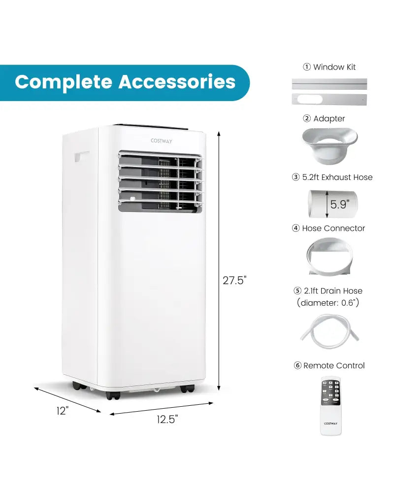 8000 BTU Portable Air Conditioner with Fan Dehumidifier Sleep Mode - White - Portable Air Conditioners