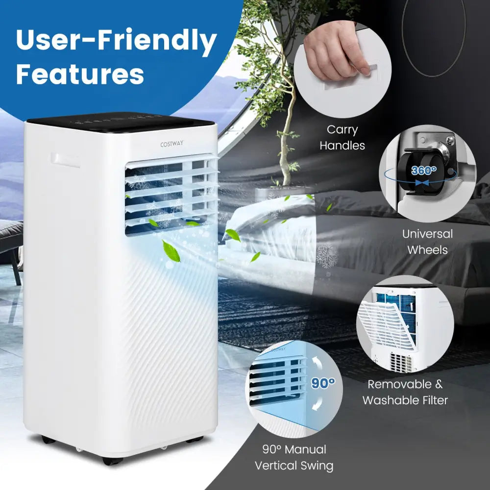8000 BTU Portable Air Conditioner with Remote Control and Sleep Mode-Black - Black - Portable Air Conditioners