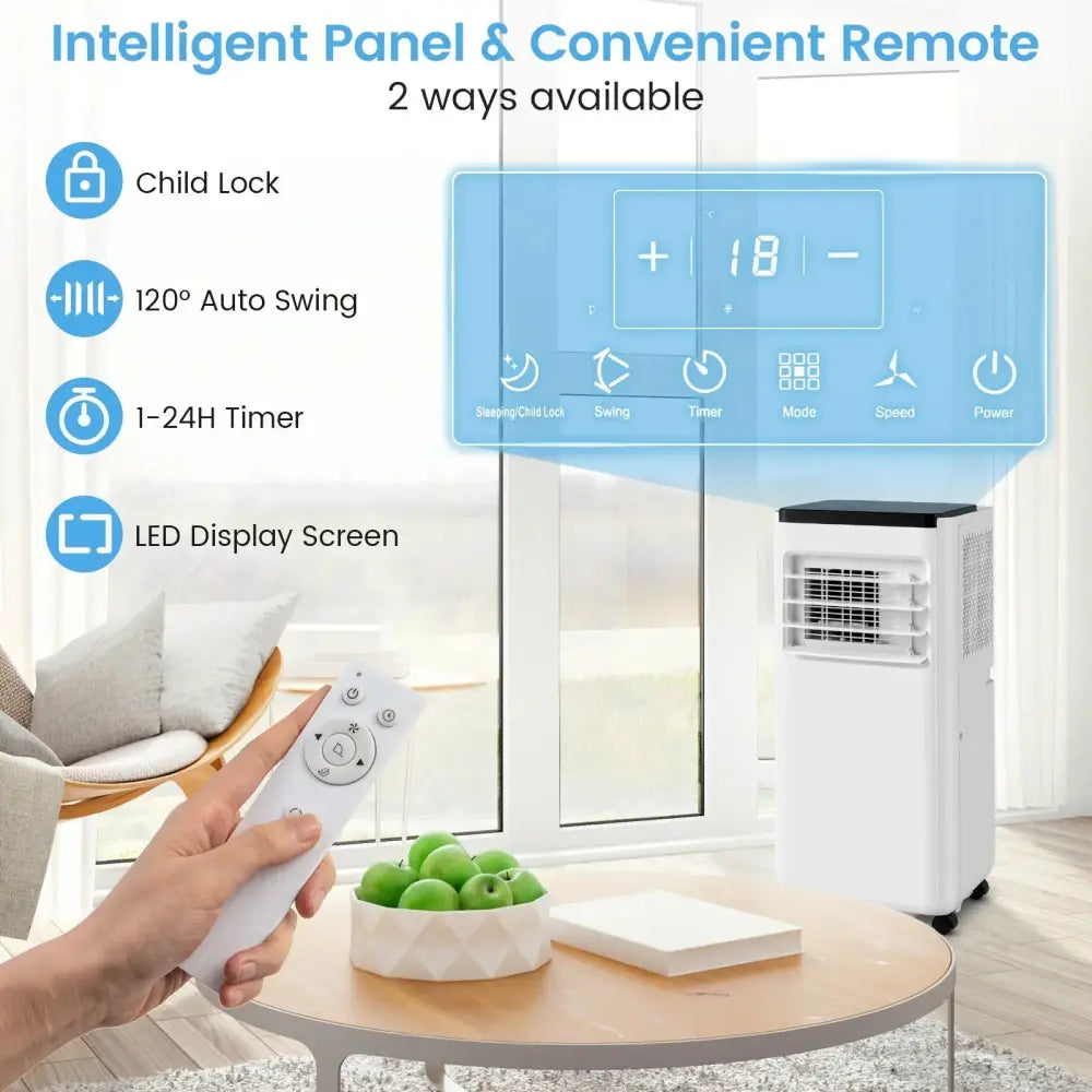 8000 BTU Portable Air Conditioner with Remote Control Cools up to 250 Sq.Ft Costway