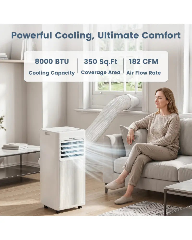 8000 BTU Portable AC with Sleep Mode and Window Kit Cools 350 Sq.Ft-White - White - Air Coolers