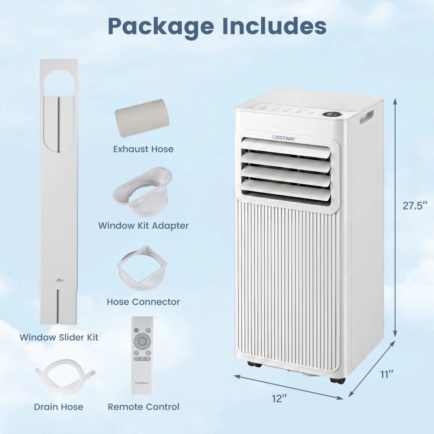 8000 BTU Portable AC with Sleep Mode and Window Kit Cools 350 Sq.Ft-White