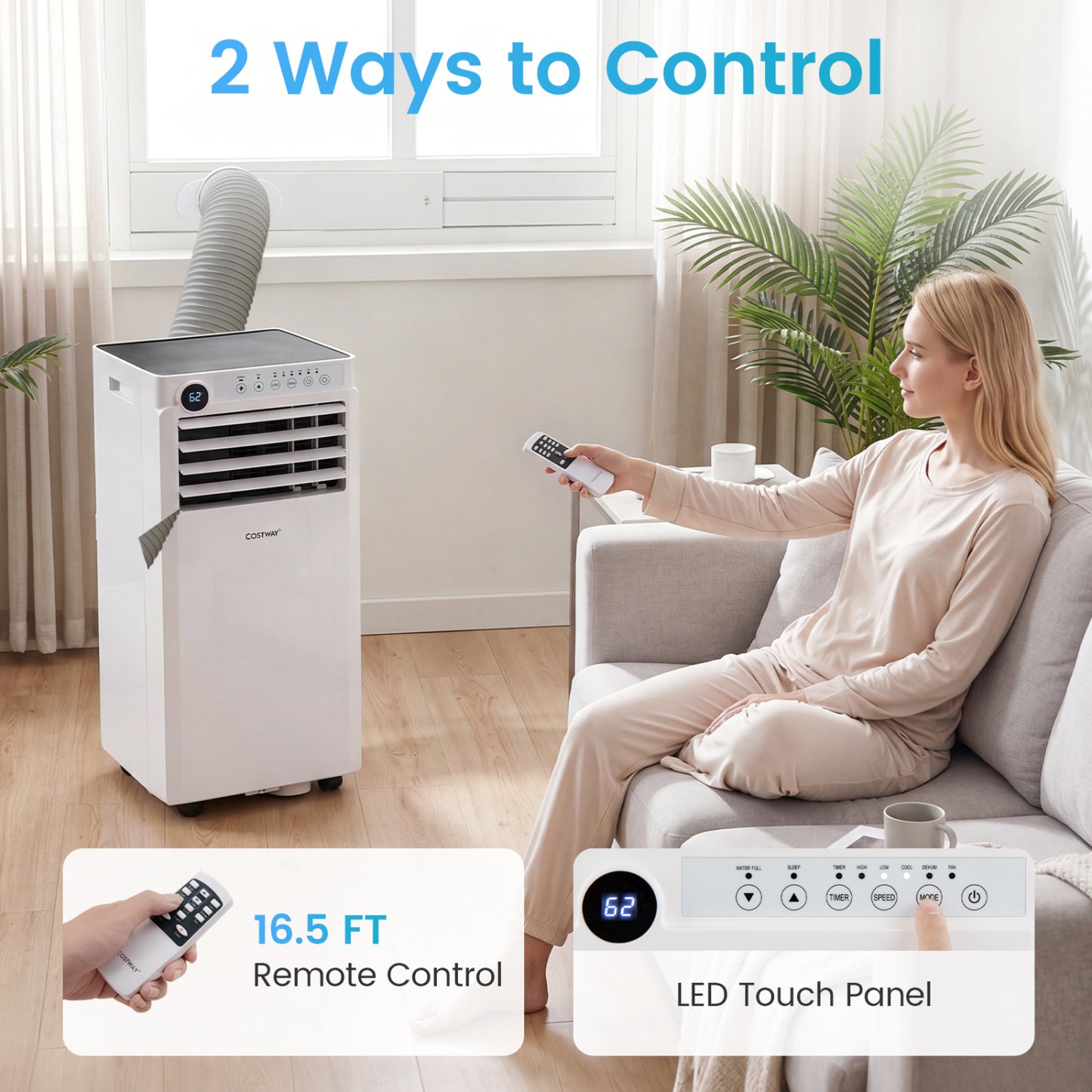 8000 BTU Portable Air Conditioner with Dehumidifier and 24H Timer-White