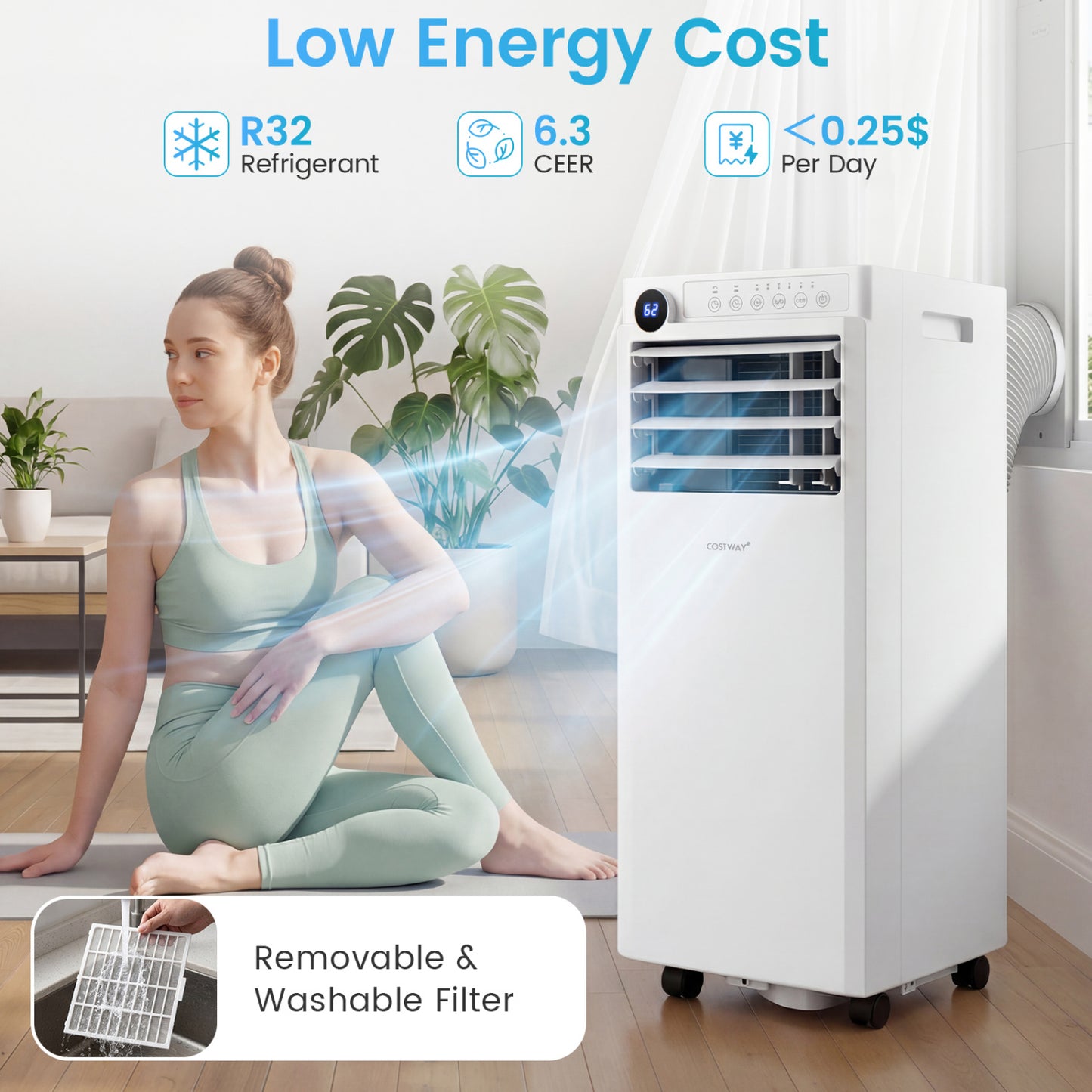 8000 BTU Portable Air Conditioner with Dehumidifier and 24H Timer-White