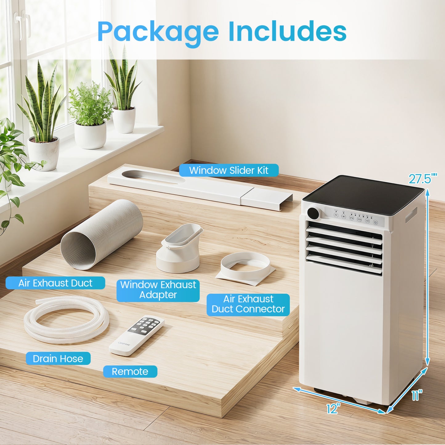 8000 BTU Portable Air Conditioner with Dehumidifier and 24H Timer-White