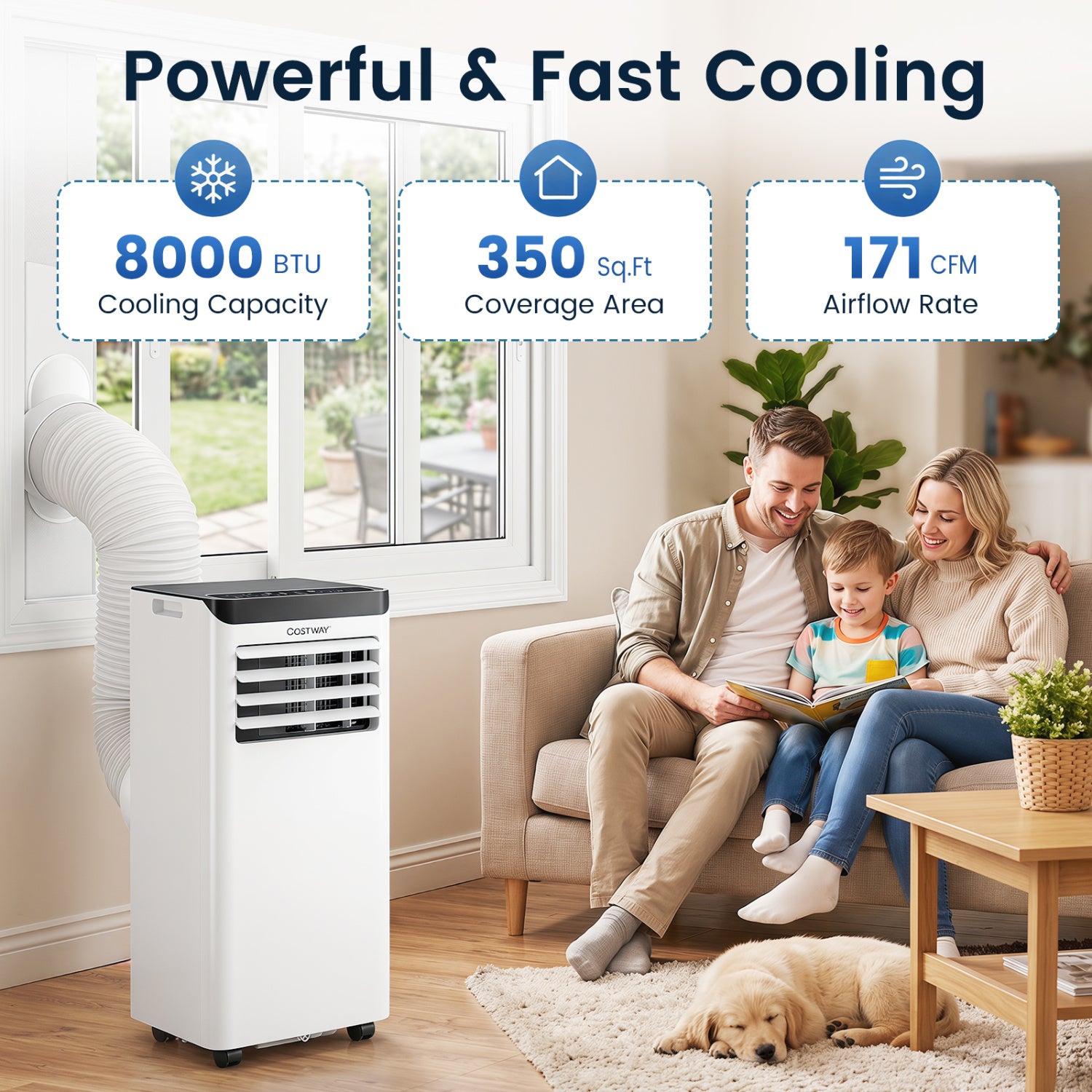 8000 BTU Portable Air Conditioner Cools with Dehumidifier and 24H Timer-Black