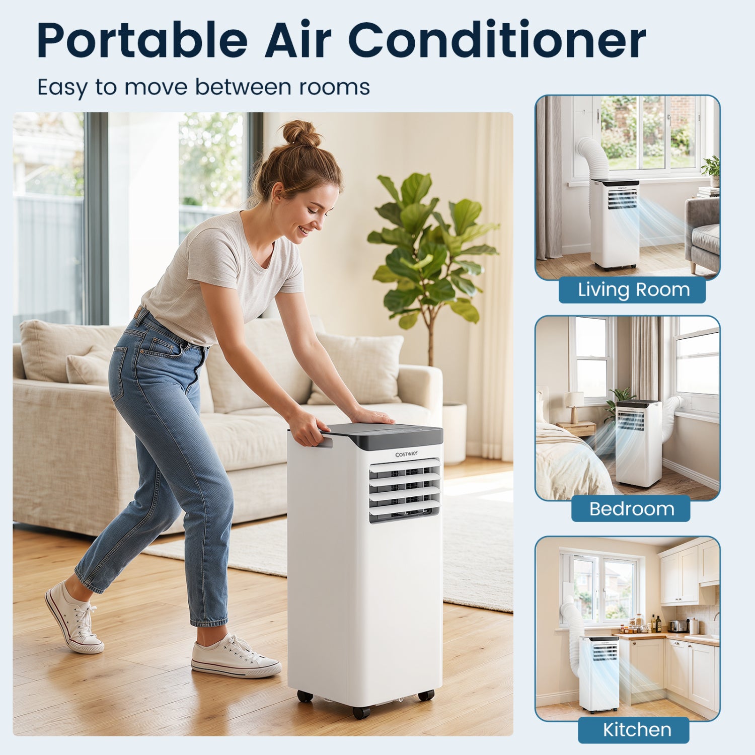 8000 BTU Portable Air Conditioner Cools with Dehumidifier and 24H Timer-Black