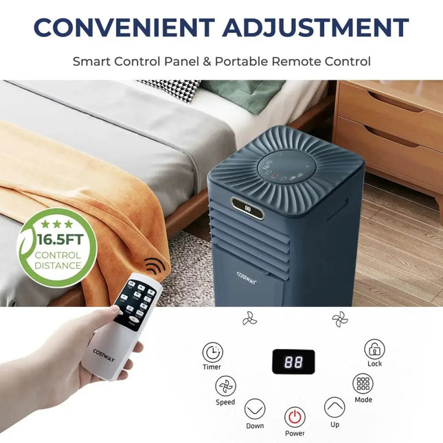8000BTU 3-in-1 Portable Air Conditioner with Remote Control-Dark Blue Costway