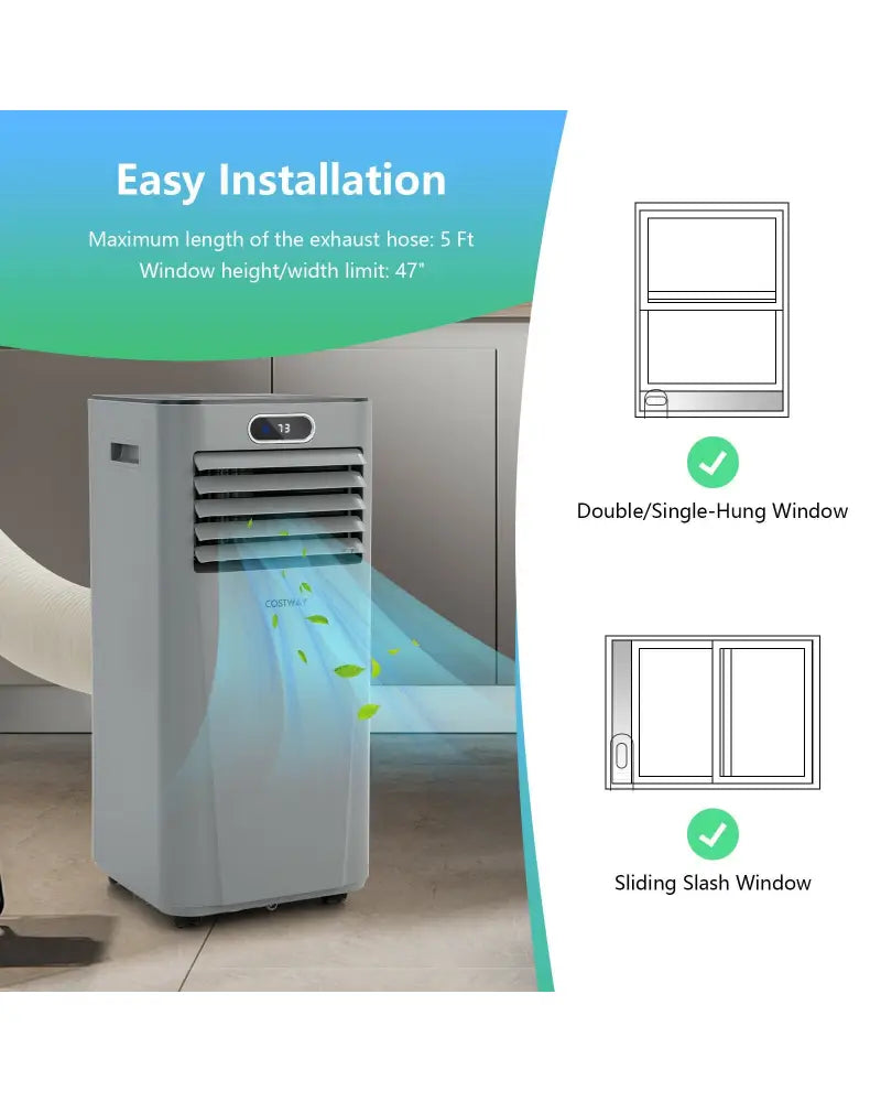 8000BTU 3-in-1 Portable Air Conditioner with Remote Control-Gray - Gray - Portable Air Conditioners