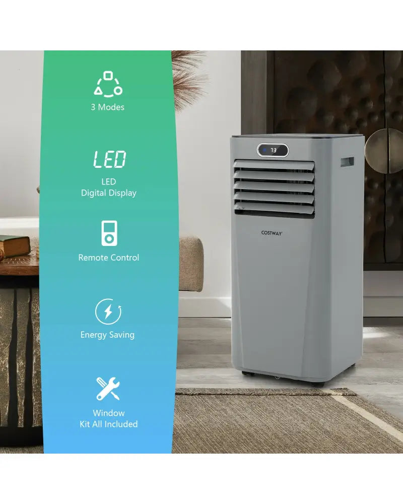 8000BTU 3-in-1 Portable Air Conditioner with Remote Control-Gray - Gray - Portable Air Conditioners