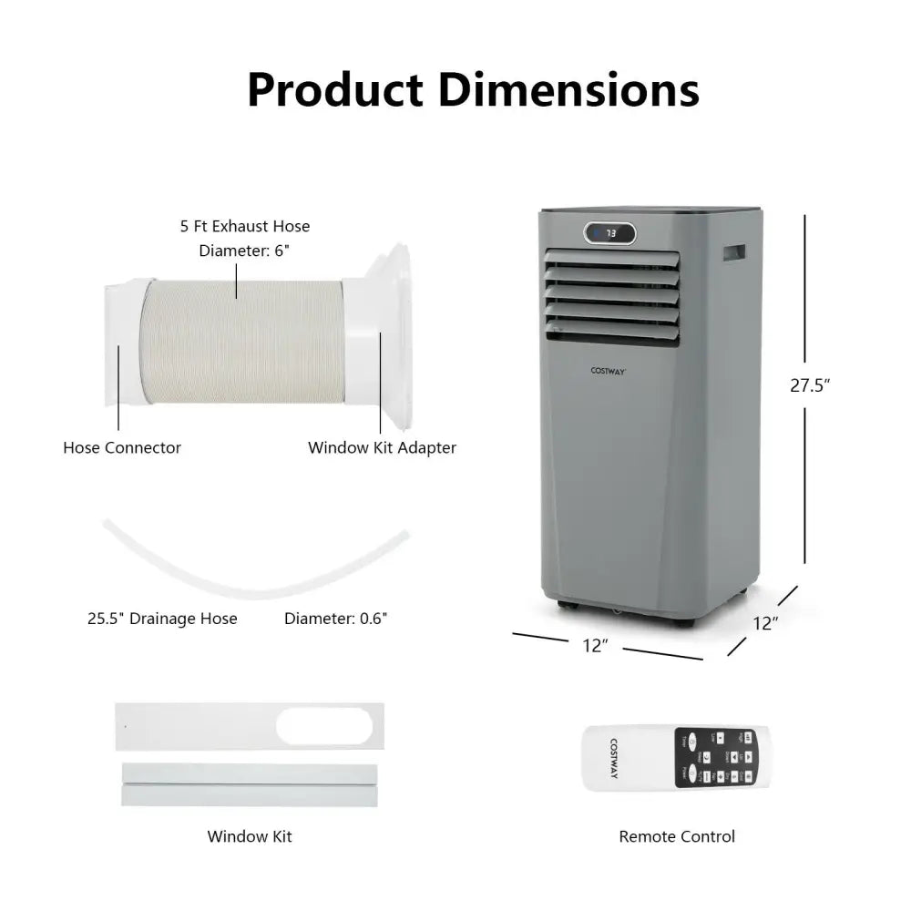 8000BTU 3-in-1 Portable Air Conditioner with Remote Control-Gray - Gray - Portable Air Conditioners