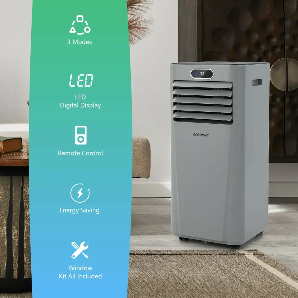 8000BTU 3-in-1 Portable Air Conditioner with Remote Control-Gray - Gray - Portable Air Conditioners