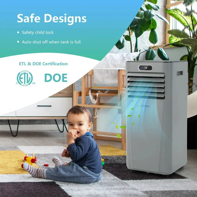 8000BTU 3-in-1 Portable Air Conditioner with Remote Control-Gray Costway