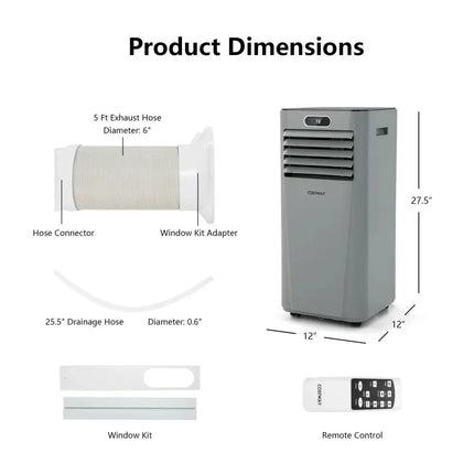 8000BTU 3-in-1 Portable Air Conditioner with Remote Control-Gray Costway