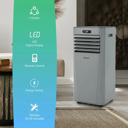 8000BTU 3-in-1 Portable Air Conditioner with Remote Control-Gray Costway