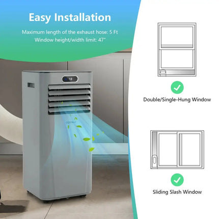 8000BTU 3-in-1 Portable Air Conditioner with Remote Control-Gray Costway