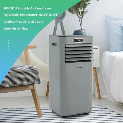 8000BTU 3-in-1 Portable Air Conditioner with Remote Control-Gray Costway
