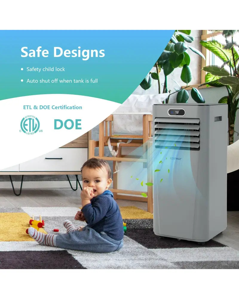 8000BTU 3-in-1 Portable Air Conditioner with Remote Control-Gray - Gray - Portable Air Conditioners