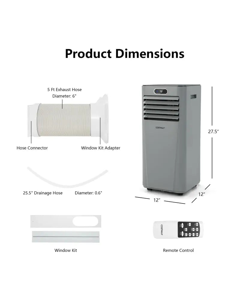 8000BTU 3-in-1 Portable Air Conditioner with Remote Control-Gray - Gray - Portable Air Conditioners