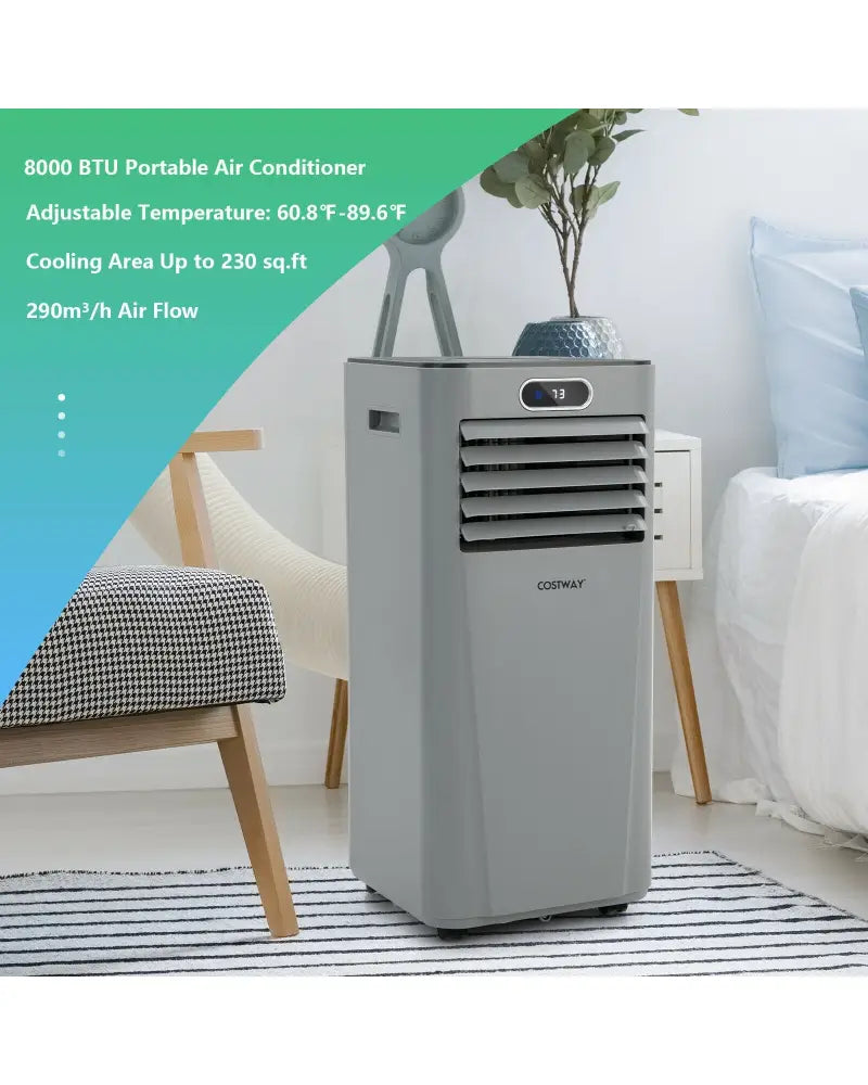 8000BTU 3-in-1 Portable Air Conditioner with Remote Control-Gray - Gray - Portable Air Conditioners