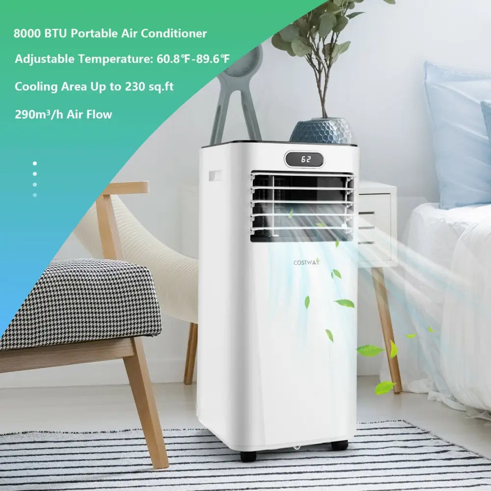 8000BTU 3-in-1 Portable Air Conditioner with Remote Control-White - White - Portable Air Conditioners