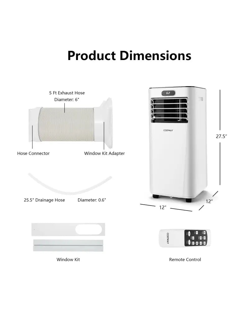 8000BTU 3-in-1 Portable Air Conditioner with Remote Control-White - White - Portable Air Conditioners