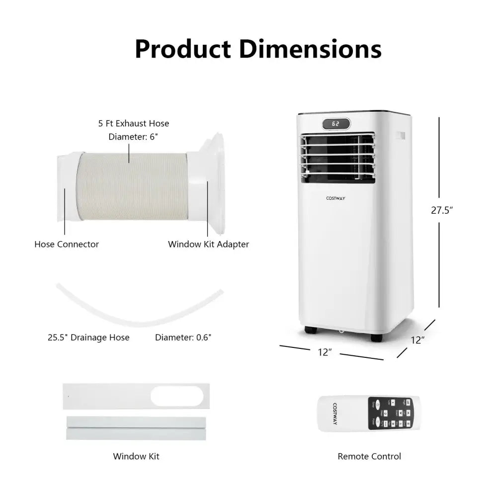 8000BTU 3-in-1 Portable Air Conditioner with Remote Control-White - White - Portable Air Conditioners