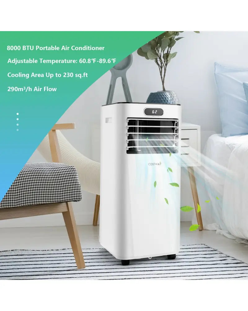 8000BTU 3-in-1 Portable Air Conditioner with Remote Control-White - White - Portable Air Conditioners
