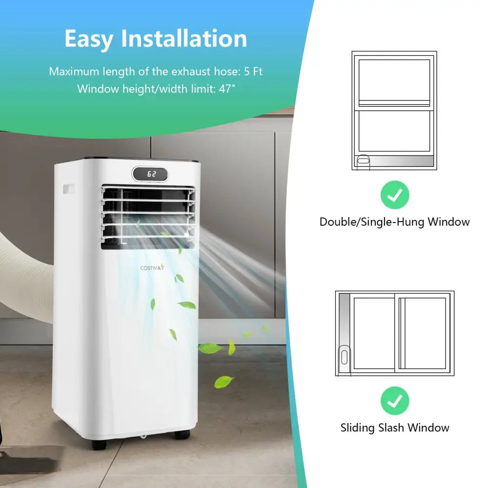 8000BTU 3-in-1 Portable Air Conditioner with Remote Control-White - White - Portable Air Conditioners