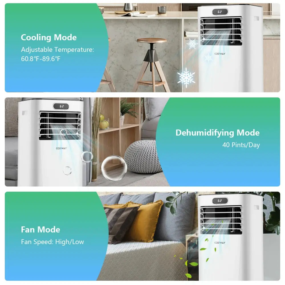 8000BTU 3-in-1 Portable Air Conditioner with Remote Control-White - White - Portable Air Conditioners