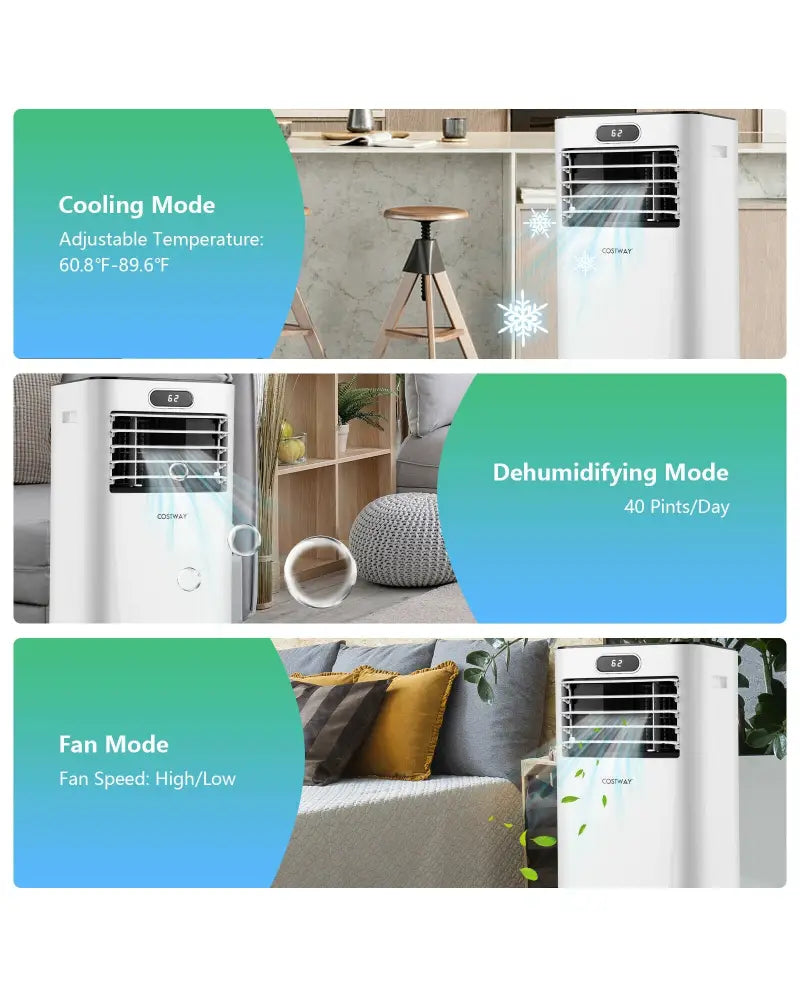 8000BTU 3-in-1 Portable Air Conditioner with Remote Control-White - White - Portable Air Conditioners