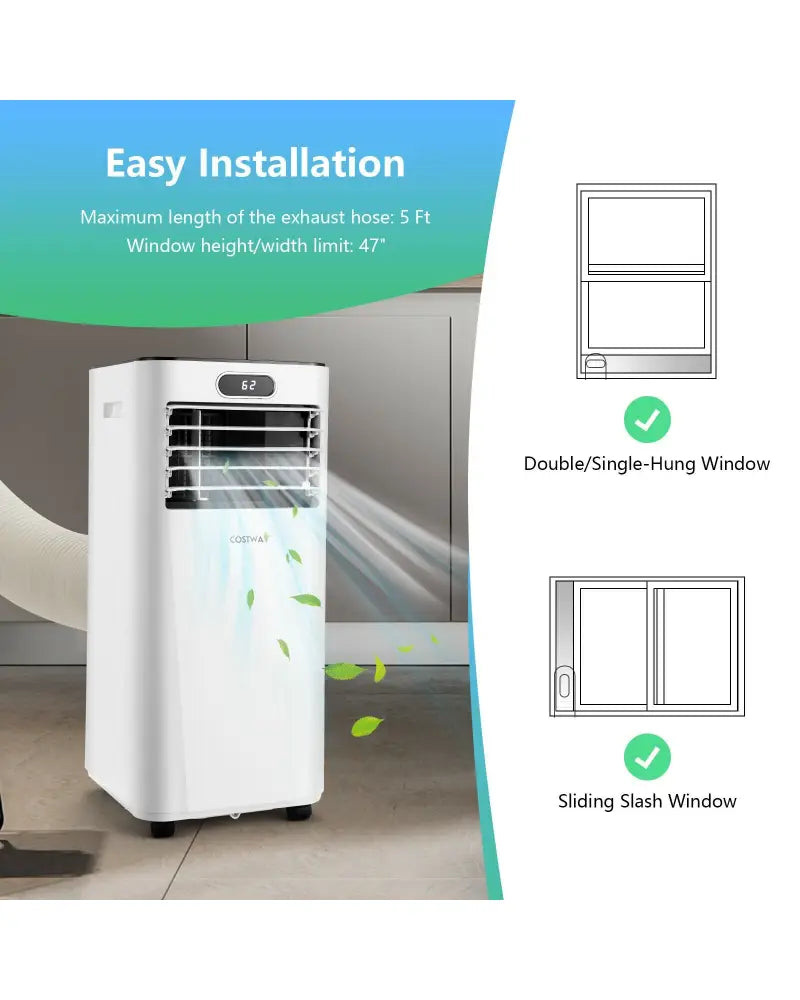 8000BTU 3-in-1 Portable Air Conditioner with Remote Control-White - White - Portable Air Conditioners