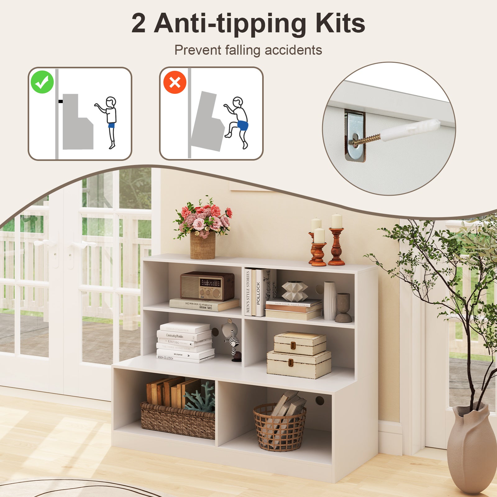Entryway Shoe Cabinet with 2 Anti-tipping Kits-White