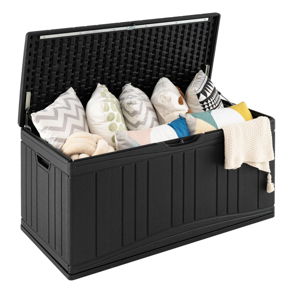 300 L Outdoor Deck Box with Lockable Lid for Garden Tools Cushions-Black