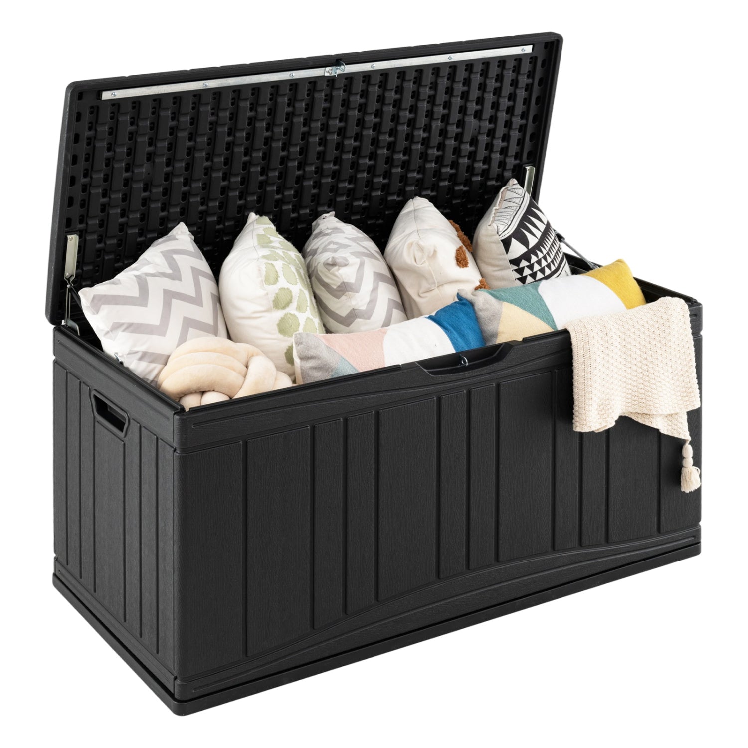 300 L Outdoor Deck Box with Lockable Lid for Garden Tools Cushions-Black