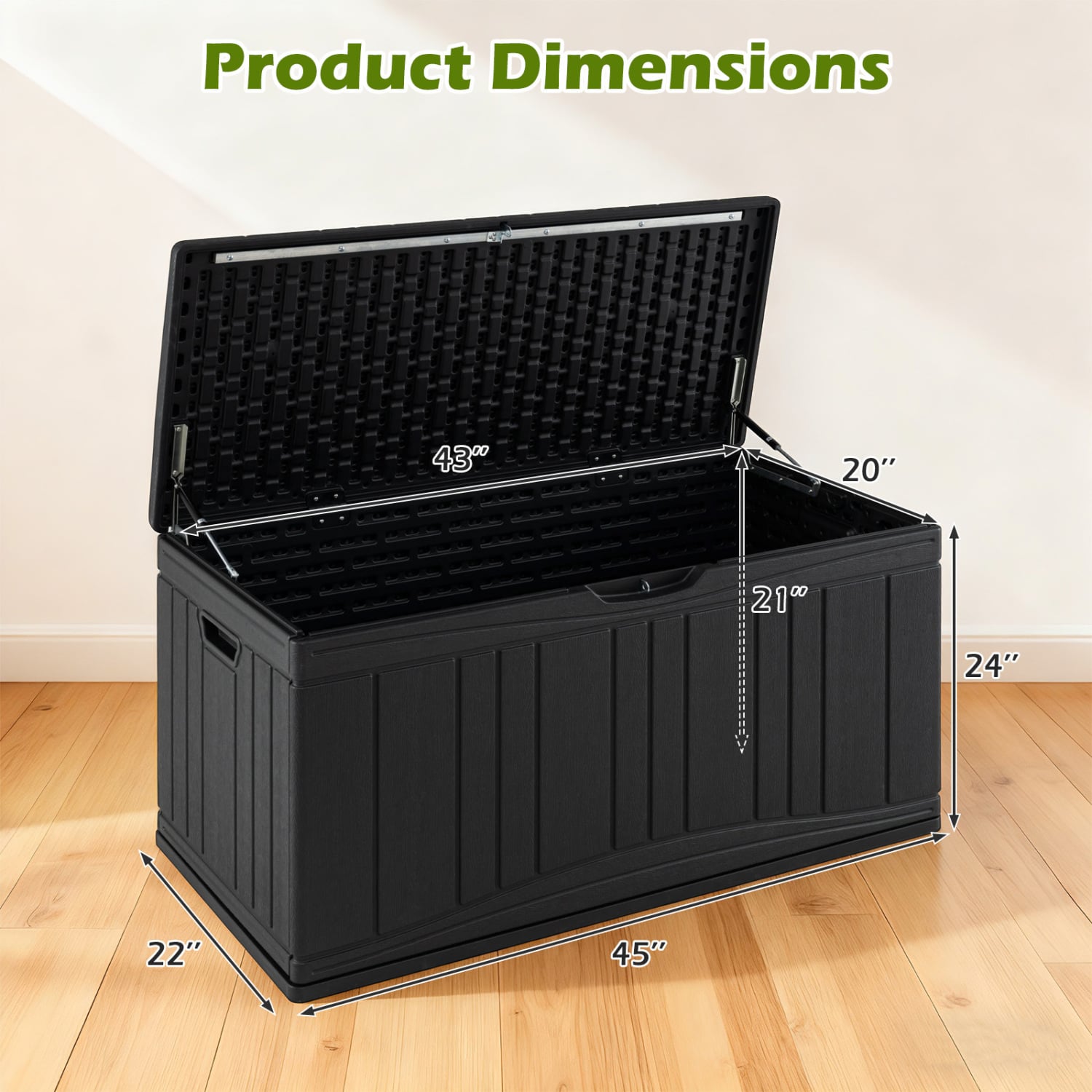300 L Outdoor Deck Box with Lockable Lid for Garden Tools Cushions-Black