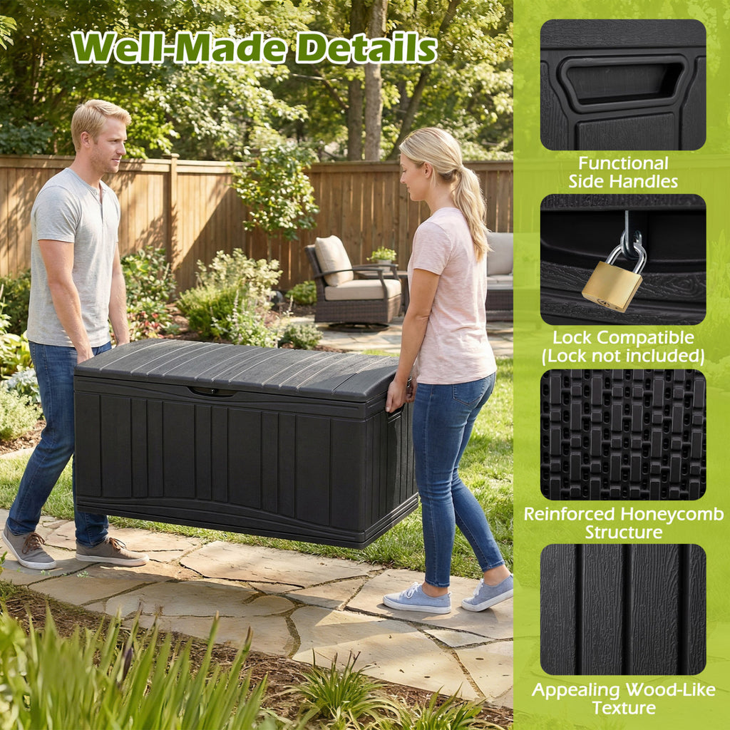 300 L Outdoor Deck Box with Lockable Lid for Garden Tools Cushions-Black