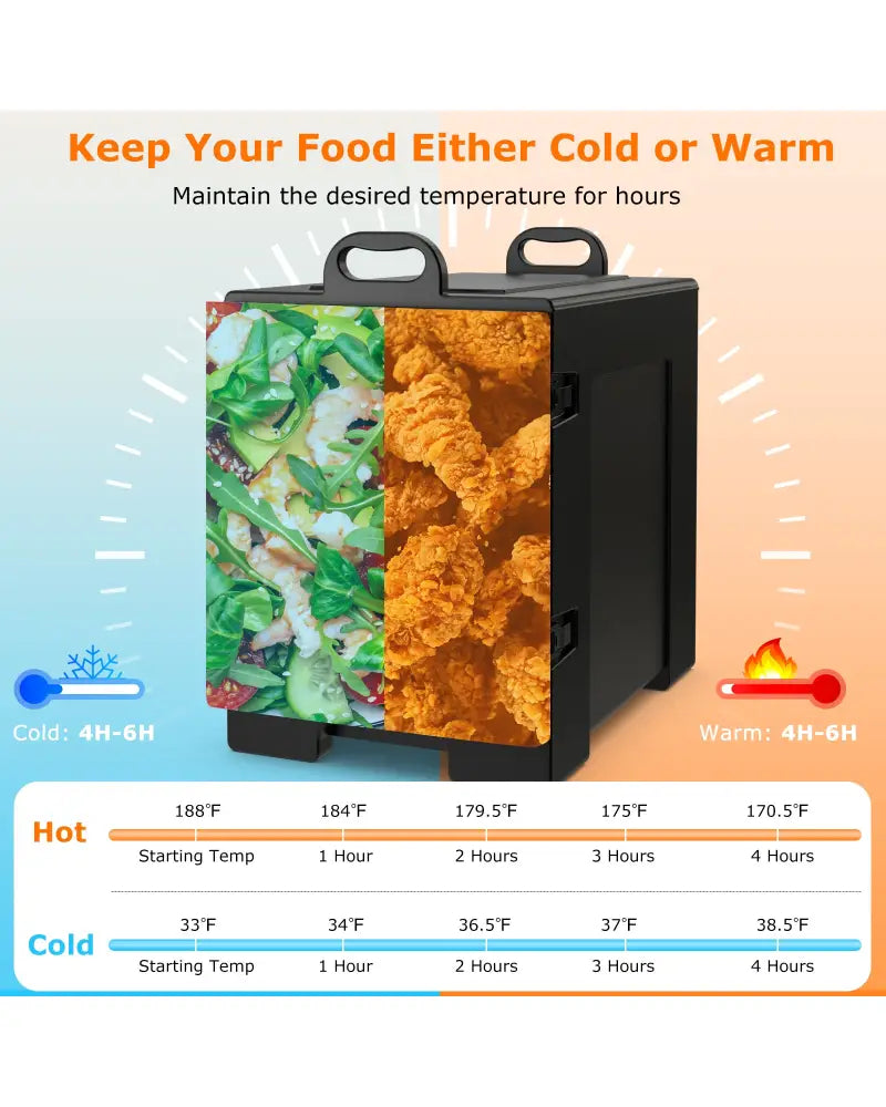 81 QT Hot Box Food Warmer with 5 Full-Size Pans and Handles Double Buckles - Black - Food Warmers & Burners