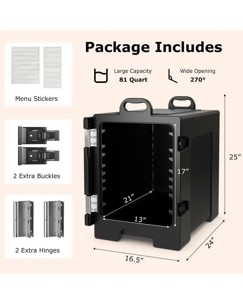81 QT Hot Box Food Warmer with 5 Full-Size Pans and Handles Double Buckles - Black - Food Warmers & Burners