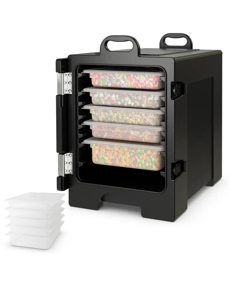 81 QT Hot Box Food Warmer with 5 Full-Size Pans and Handles Double Buckles - Black - Food Warmers & Burners