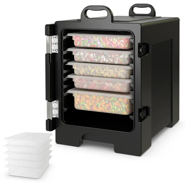 81 QT Hot Box Food Warmer with 5 Full-Size Pans and Handles Double Buckles - Black - Food Warmers & Burners