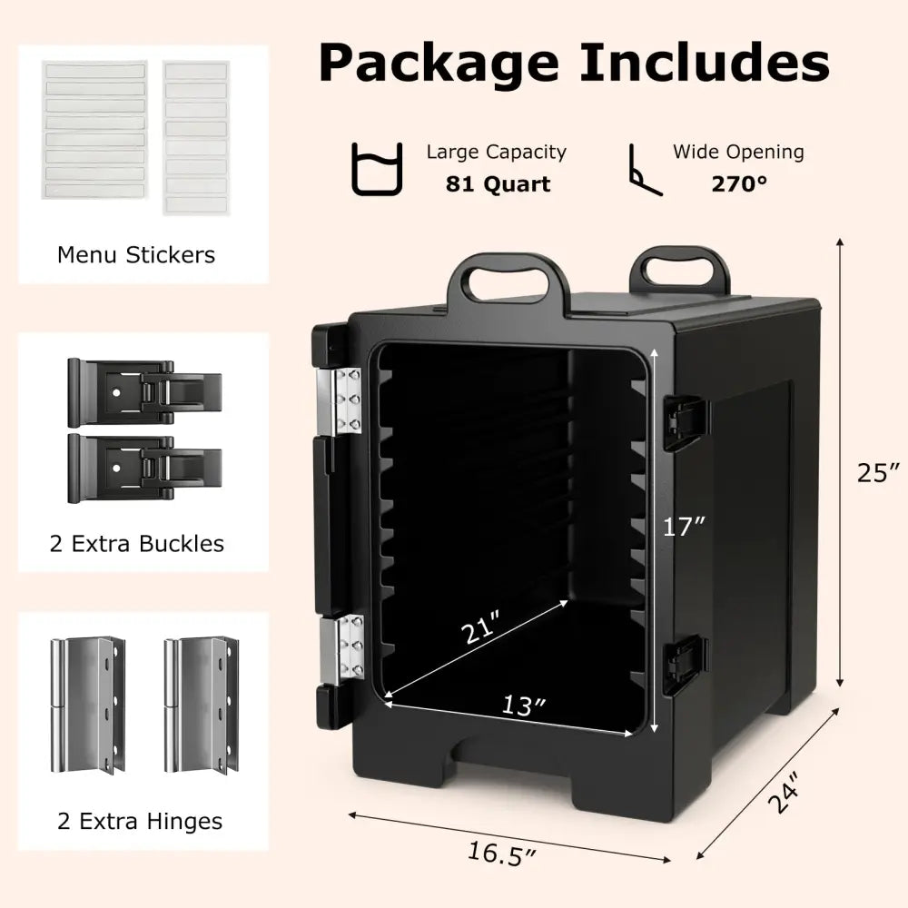 81 QT Hot Box Food Warmer with 5 Full-Size Pans and Handles Double Buckles - Black - Food Warmers & Burners