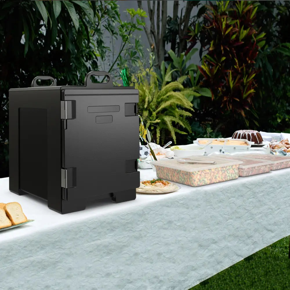 81 QT Hot Box Food Warmer with 5 Full-Size Pans and Handles Double Buckles - Black - Food Warmers & Burners