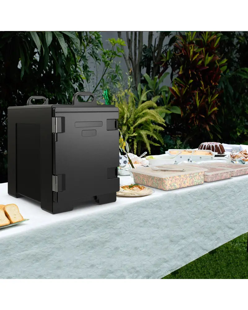 81 QT Hot Box Food Warmer with 5 Full-Size Pans and Handles Double Buckles - Black - Food Warmers & Burners