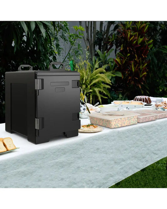 81 QT Hot Box Food Warmer with 5 Full-Size Pans and Handles Double Buckles - Black - Food Warmers & Burners