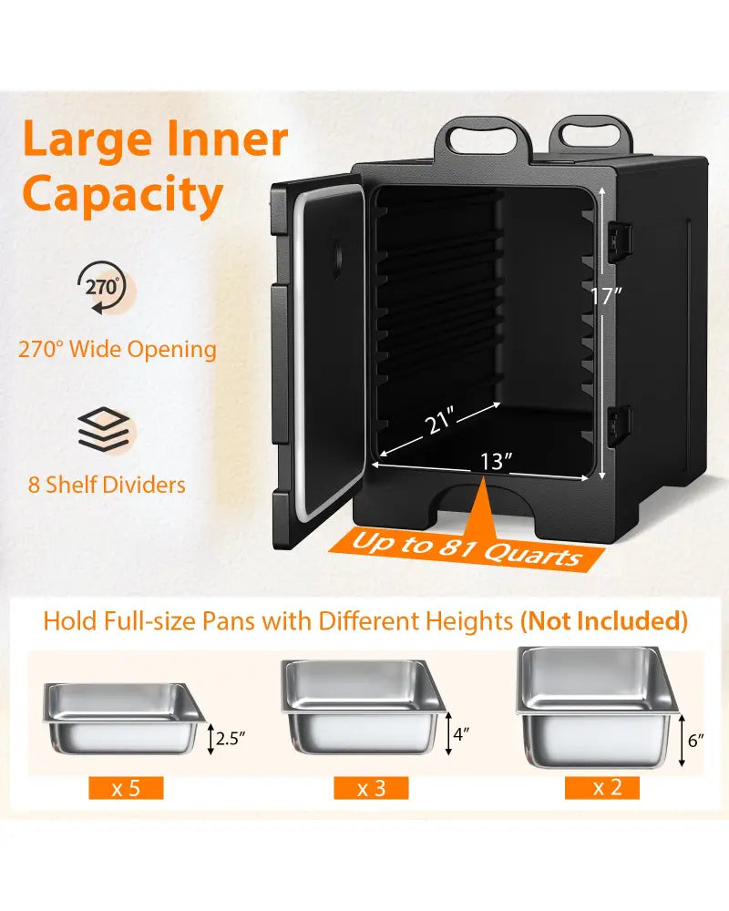 81 Quart Capacity End-loading Insulated Food Pan Carrier-Black - Black - Food Warmers & Burners